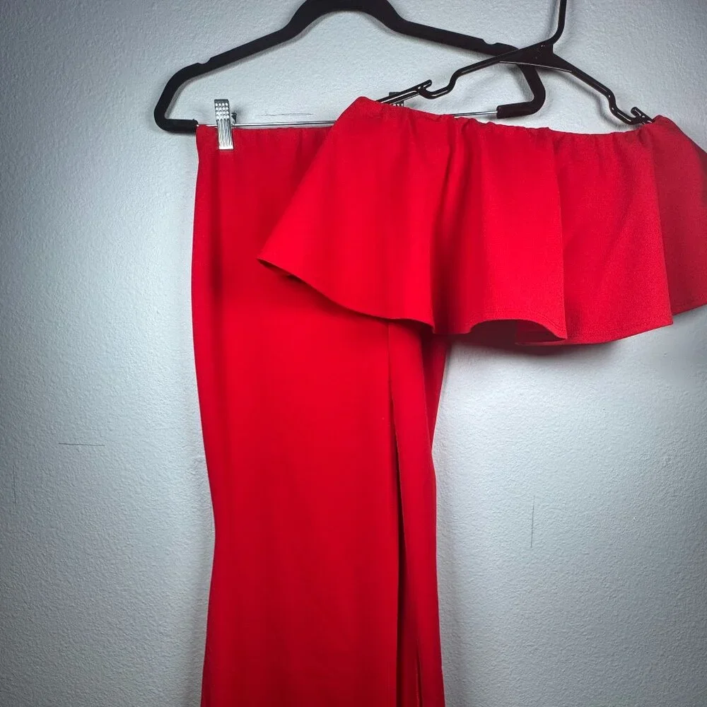 Red Off-Shoulder Ruffle Two-Piece - Picture 1 of 2